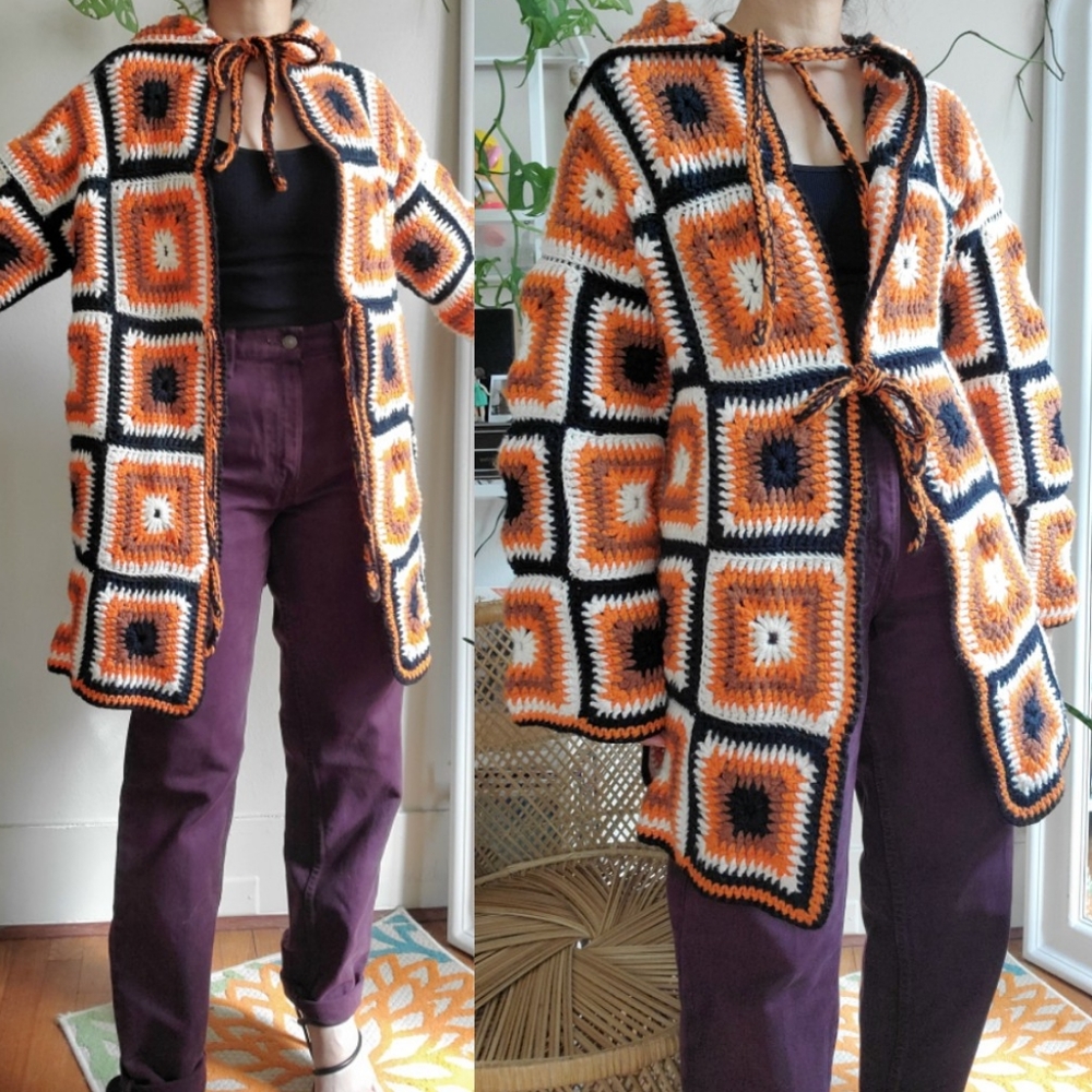 Vintage Handmade Granny Square Crochet  Sweater - Picture 3 of 15